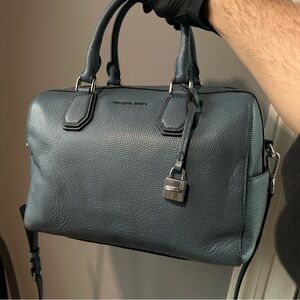 Michael Kors Mercer Duffel Genuine Leather Color Denim Silver Hardware Medium